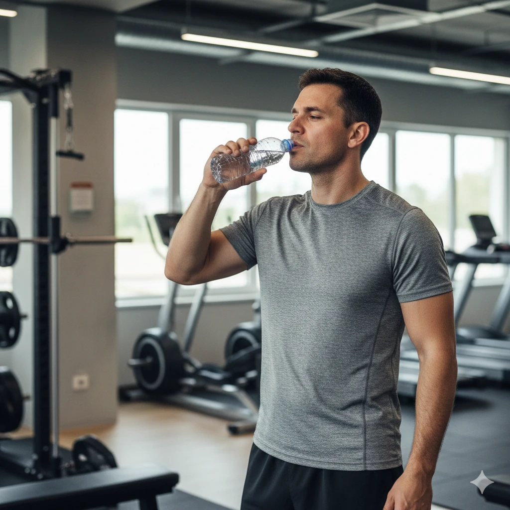 Illustration zeigt Flüssigkeitsverlust und Hydratisierung des Körpers beim Sport