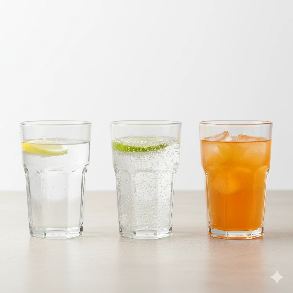 Vergleich von stillem Wasser, Sprudelwasser und isotonischem Getränk beim Sport